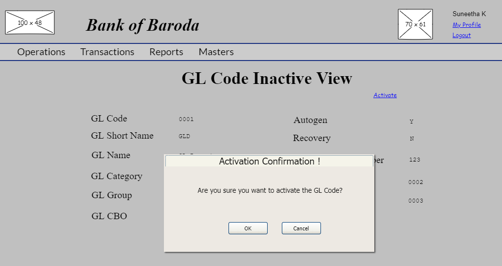GL Code Activate Confirmation